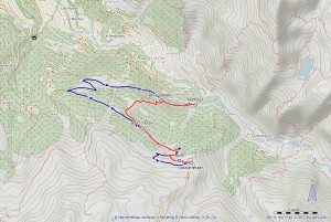 cabane brunet mappa itinerario (rosso sentiero-blu strada)